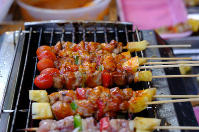 High angle view of vegetables on barbecue grill