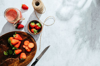 High angle view of fruits in bowl