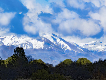 Scenic view of snowcapped mountains against sky