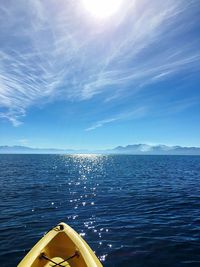 Cropped image of kayak on lake tahoe against sky