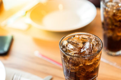 Close-up of drink in glass on table