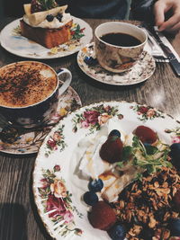 High angle view of breakfast on table