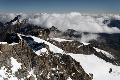 High angle view of snowcapped mountains