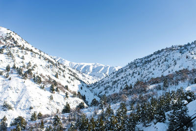 Square view of winter mountains and blue sky. landscape. winter nature. beldersay