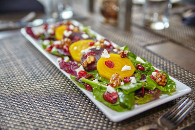 Close-up of food on table