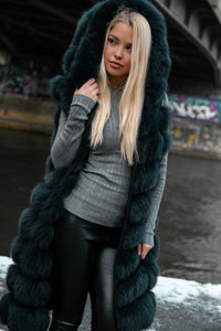 Portrait of young woman in winter