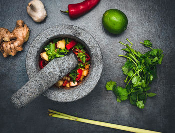 High angle view of food on table