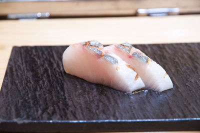 Close-up of sushi on table