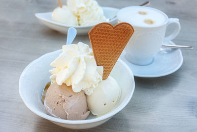 Close-up of dessert in bowl on table