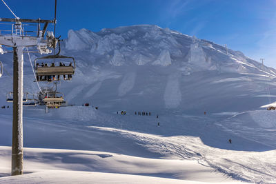 Snow piled up on the mountain top