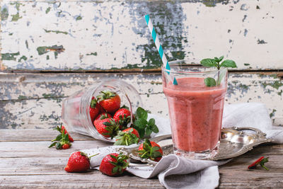 Close-up of strawberry smoothie