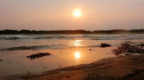 Scenic view of beach at sunset