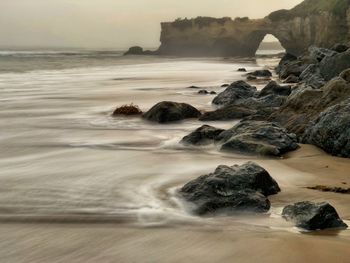  lighthouse beach,  santa cruz, coastline, coast, foggy evening, rocky archway, long exposure 