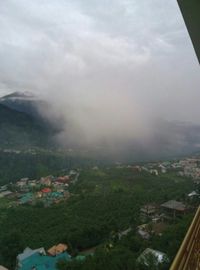 Aerial view of cityscape against cloudy sky