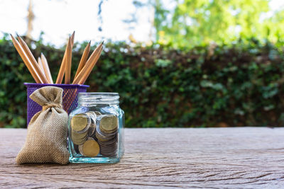 Close-up of glass jar on table