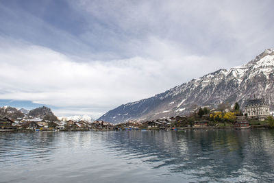 Scenic view of snowcapped mountains against sky during winter