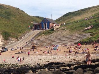 High angle view of people on beach