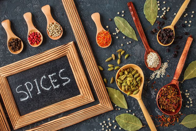 High angle view of food on table