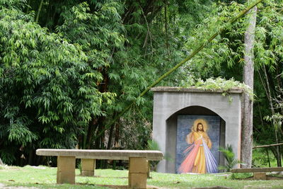 Picture of jesus christ on stone at park