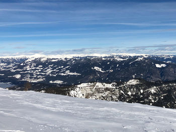 Scenic view of snowcapped mountains against sky