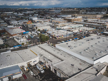 High angle view of buildings in city