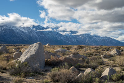 Scenic view of rocky mountains against sky