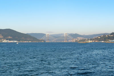 View of suspension bridge over sea