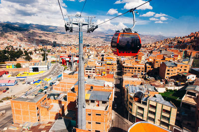 High angle view of townscape against sky in city