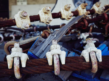 Close-up of rusty cables