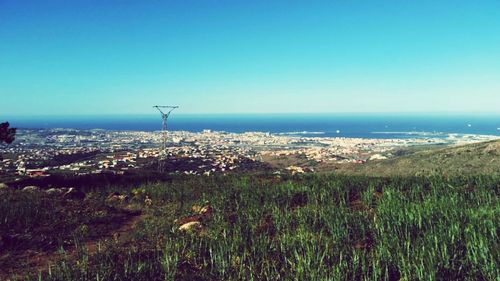 Scenic view of sea against blue sky