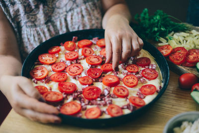 Close-up of raw pizza