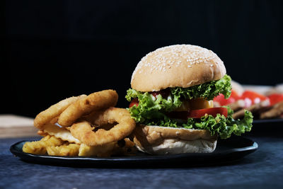 Close-up of burger in plate