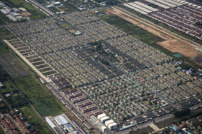 High angle view of buildings in city