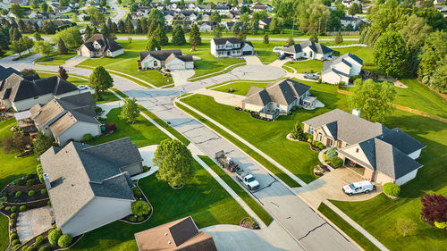 High angle view of buildings in city