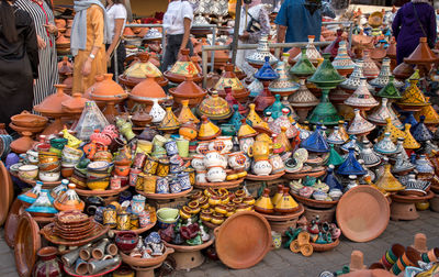 View of earthenware for sale in market