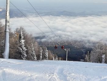 Snow covered landscape against sky