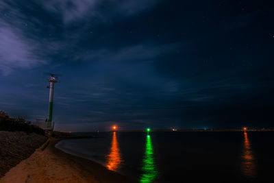 Scenic view of sea against sky at night