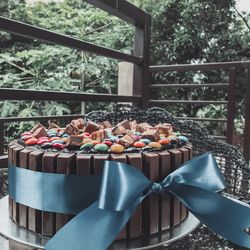 Close-up of food on table in back yard