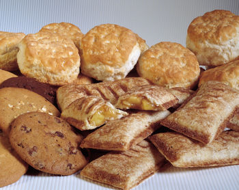 High angle view of breakfast on table