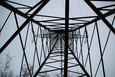 Low angle view of electricity pylon against sky