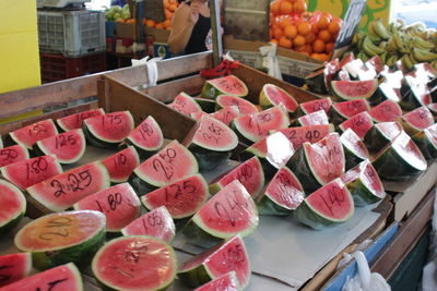 High angle view of various food for sale in market