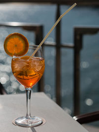 Close-up of drink in glass on table