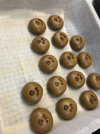 High angle view of candies on table