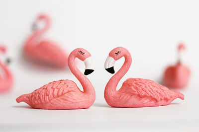 Close-up of swans table against white background