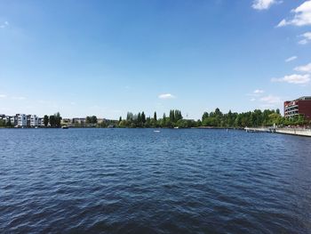 Scenic view of calm sea against blue sky