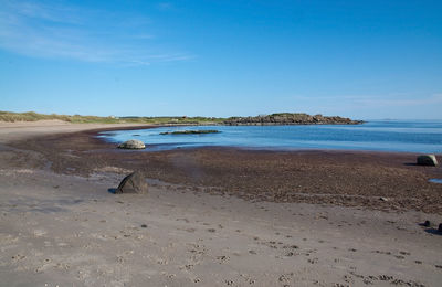 Scenic view of beach against clear sky