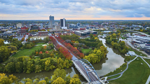 High angle view of cityscape against sky