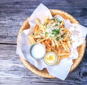 Close-up of food on wooden table