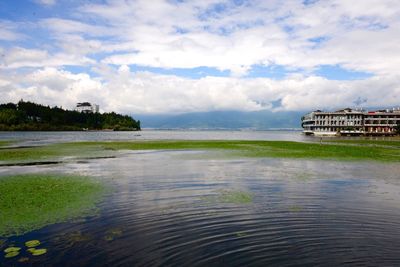 Scenic view of lake against sky