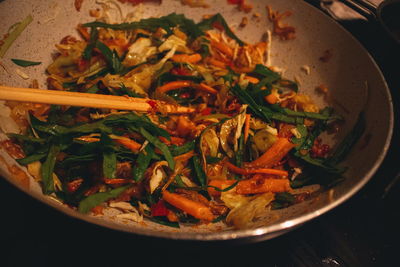 High angle view of meal served in bowl